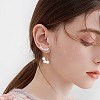 Clear Cubic Zirconia Leafy Branch with Imitation Pearl Dangle Stud Earrings JE1051A-4