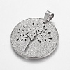 Trendy Flat Round with Tree Necklace Findings 304 Stainless Steel Textured Pendants X-STAS-L012-D09P-3