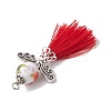 Porcelain Beaded with Polycotton Tassel Big Pendants PALLOY-JF02986-01-4