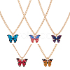 ANATTASOUL 5Pcs 5 Colors Butterfly Alloy Enamel Pendant Necklaces for Women NJEW-AN0001-80-1