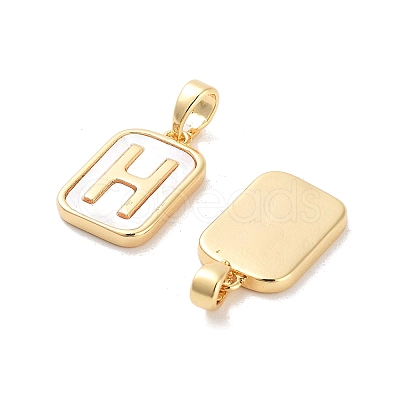 Brass Pave Natural Shell Rectangle Pendants KK-C051-25G-1