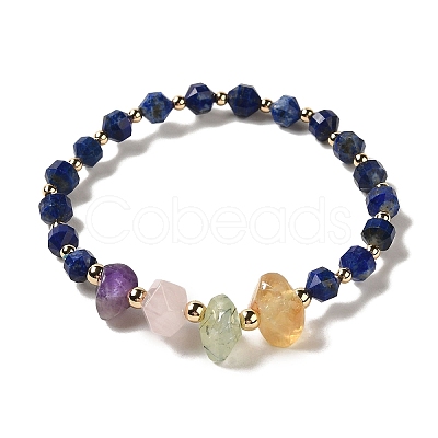 Faceted Natural Lapis Lazuli Stretch Beaded Bracelets BJEW-P318-01G-05-1