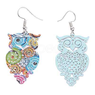 Spray Painted Stainless Steel Owl Dangle Earrings EJEW-I256-12P-1