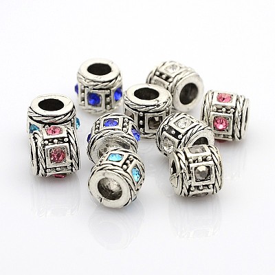 Vintage Antique Silver Zinc Alloy Rhinestone European Beads ALRI-O006-02-1