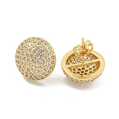 Round Brass Pave Clear Cubic Zirconia Stud Earrings EJEW-M258-65G-1