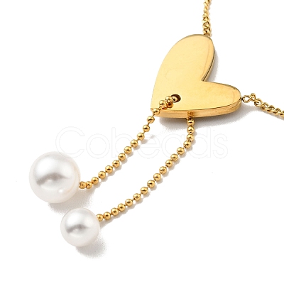 Synthetic White Shell Heart with Plastic Pearl Pendant Necklace NJEW-G036-05G-1