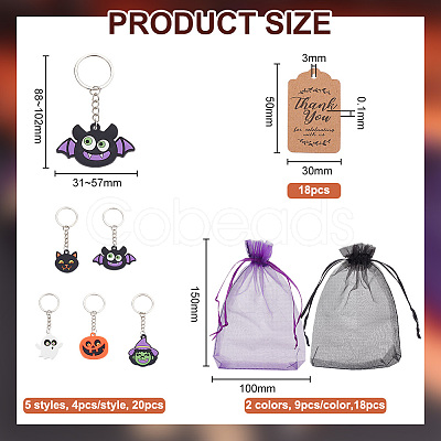 BENECREAT 1 Set Witch/Pumpkin/Ghost/Vampire/Bat PVC Plastic Pendant Keychain KEYC-BC0001-15-1