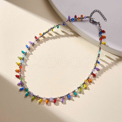 Glass Seed Beaded Charms Necklace for Women NJEW-JN04189-1