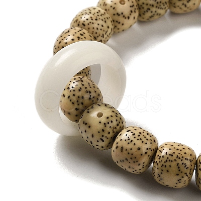 White Jade & Moon and Star Bodhi Beaded Stretch Bracelets with Sandalwood Flower BJEW-B080-03-1