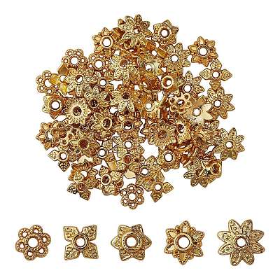 100Pcs 5 Styles Multi-Petal Alloy Bead Caps PALLOY-SZ0001-32-1