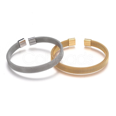 Unisex 304 Stainless Steel Mesh Bangles BJEW-L643-15-1