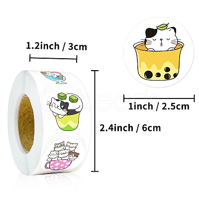 Round Paper Cat in Cup Cartoon Sticker Rolls X-PW-WG36611-01-1