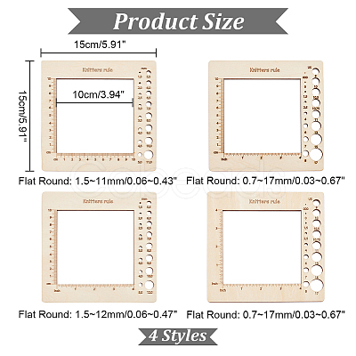 Nbeads 4Pcs 4 Style Wooden Square Frame Crochet Ruler DIY-NB0008-80-1