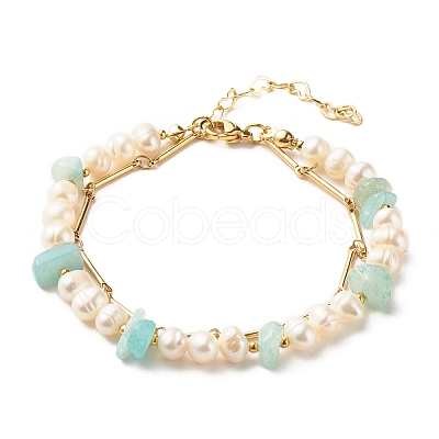 Natural Flower Amazonite & Pearl Beads Double Layered Bracelet X1-BJEW-TA00025-04-1