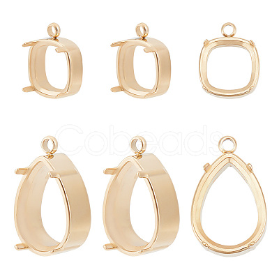 BENECREAT 6Pcs 2 Styles Ion Plating(IP) 304 Stainless Steel Pendant Cabochon Settings STAS-BC0003-48-1