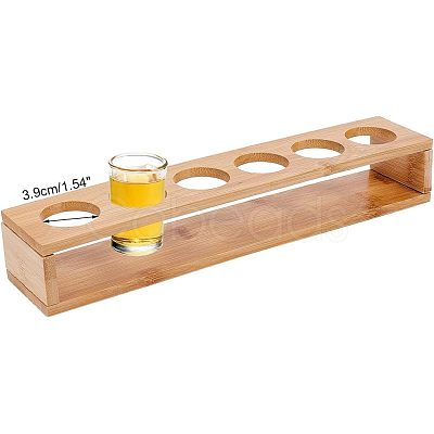 6 Round Holes Bamboo Shot Glasses Holders AJEW-WH0317-05-1