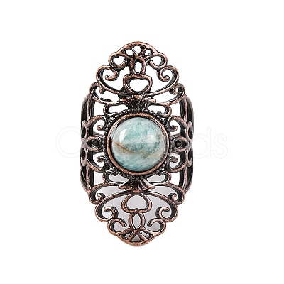 Natural Amazonite Retro Finger Rings RJEW-B067-02R-16-1