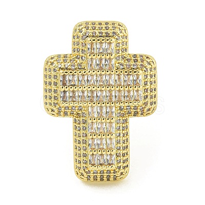 Cross Brass with Cubic Zirconia Open Cuff Rings RJEW-U011-09G-01-1