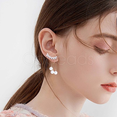 Clear Cubic Zirconia Leafy Branch with Imitation Pearl Dangle Stud Earrings JE1051A-1