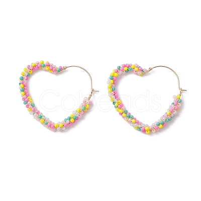 Colorful Glass Seed Beads Hoop Earrings EJEW-MZ00150-1