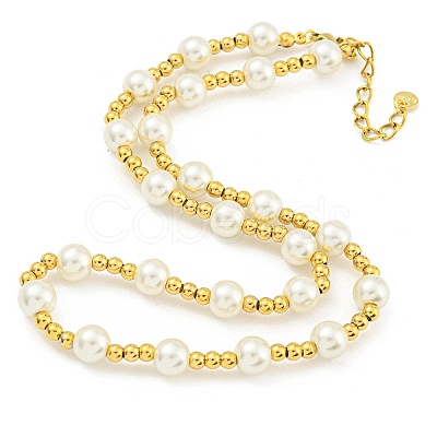 304 Stainless Steel & 201 Stainless Steel & Plastic Pearl Round Beaded Necklaces for Women NJEW-G144-02G-1