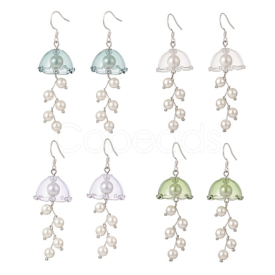 4 Pairs 4 Color Shell Pearl Flower Wind Chime Dangle Earrings EJEW-TA00210-1