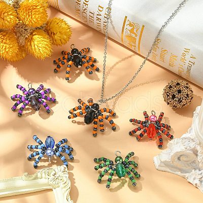 10Pcs 5 Colors Glass Seed Pendants GLAA-CJ0002-30-1