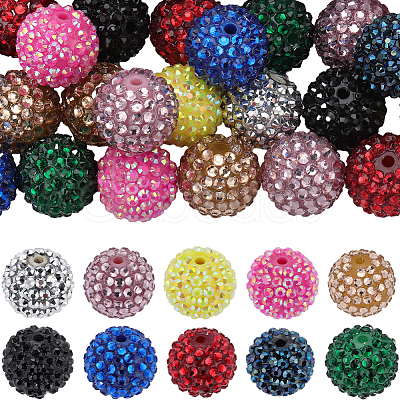 SUNNYCLUE 40Pcs 10 Style Round Resin Rhinestone Graduated Beads RESI-SC0003-01-1