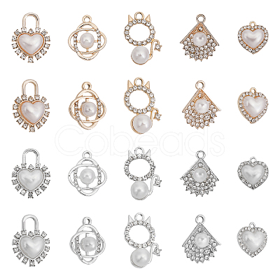 CHGCRAFT 20Pcs 10 Style Alloy Rhinestone Pendants ALRI-CA0001-13-1