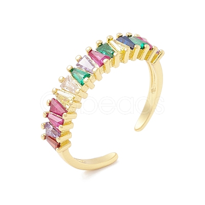 Colorful Cubic Zirconia Triangle Open Cuff Ring RJEW-B037-03G-1