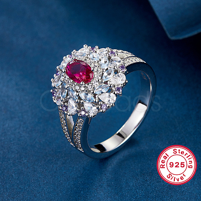 Elegant S925 Silver Floral Ring with Diamonds WM8786-6-1