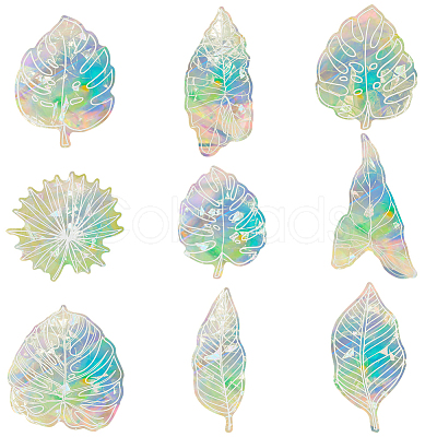 9Pcs Leaf Colorful Suncatcher Rainbow Prism Electrostatic Glass Stickers DIY-WH0409-69G-1