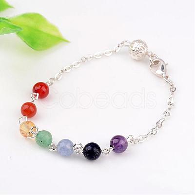 Chakra Jewelry Natural Gemstone Round Bead Link Bracelets BJEW-JB02275-1