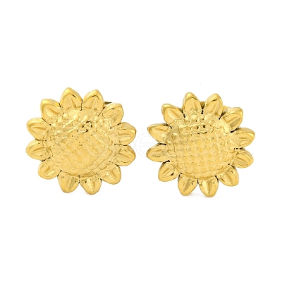 Ion Plating(IP)  304 Stainless Steel Sunflower Stud Earrings EJEW-D281-20G-1