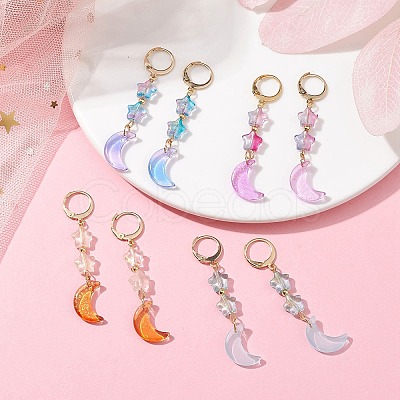 4 Pairs 4 Color Moon & Star Glass Dangle Leverback Earrings EJEW-JE05605-1