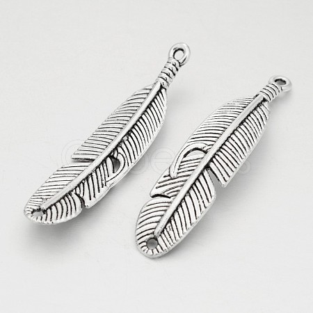 Tibetan Style Alloy Feather Pendants TIBEP-Q043-326-RS-1