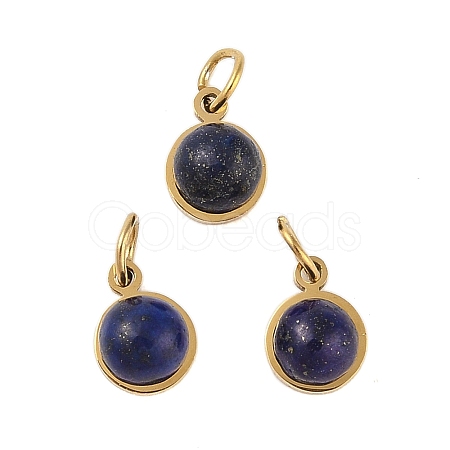 Ion Plating(IP) Natural Lapis Lazuli Half Round Charms with Jump Ring STAS-A097-05G-12-1