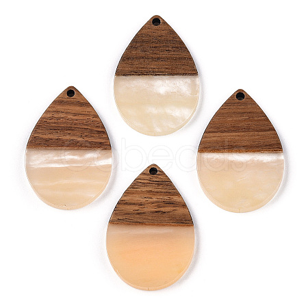Transparent Resin & Walnut Wood Pendants RESI-N039-25E-1