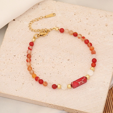 Natural Carnelian Rectangle Beaded Bracelet for Woman PW-WG21593-07-1