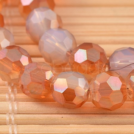 Faceted Round Half Plated Imitation Opalite Glass Beads Strands EGLA-M016-E04-1