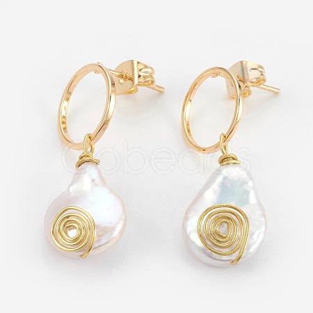 Baroque Pearl Keshi Pearl Dangle Earrings EJEW-JE02833-03-1