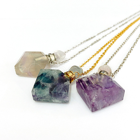 Natural Fluorite Perfume Bottle Pendant Necklaces NJEW-F266-03-1