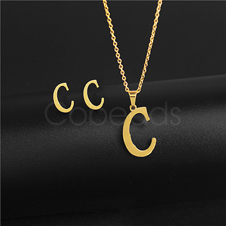 Golden Stainless Steel Initial Letter Jewelry Set IT6493-16-1