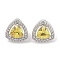 Brass Pave Cubic Zirconia Triangle Stud Earrings for Women, Platinum, Yellow, 14x14mm