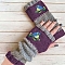 Acrylic Fibers Bird Pattern Knitting Fingerless Gloves, Arm Warmer, Winter Warm Gloves with Thumb Hole, Purple, 250x100x20mm