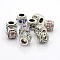 Vintage Antique Silver Zinc Alloy Rhinestone European Beads, Large Hole Column Beads, Mixed Color, 11x9mm, Hole: 6mm