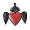 Rack Plating Alloy Enamel Pendants, Cadmium Free & Nickel Free & Lead Free, Sacred Heart with Wing Charm, Black, 38.5x37.5x3.5mm, Hole: 1.6mm