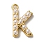 Plastic Imitation Pearl Pendants, with Brass Findings, Golden, Letter K, 14x9x3mm, Hole: 1.3~1.4mm