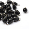 Teardrop Natural Black Stone Pendants, with Platinum Tone Brass Findings, 21~24x12~14mm, Hole: 4x7mm