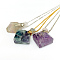 Natural Fluorite Perfume Bottle Pendant Necklaces, with Brass Cable Chains, Lobster Claw Clasps and Plastic Dropper, Rhombus, Platinum & Golden, 50~55cm, Bottle Capacity: 0.15~0.3ml(0.005~0.01 fl. oz), 2mm